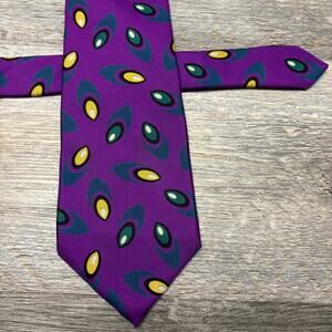 Vintage 90s Chaps Ralph Lauren Purple Yellow Mens 59" Teardrop Print Necktie